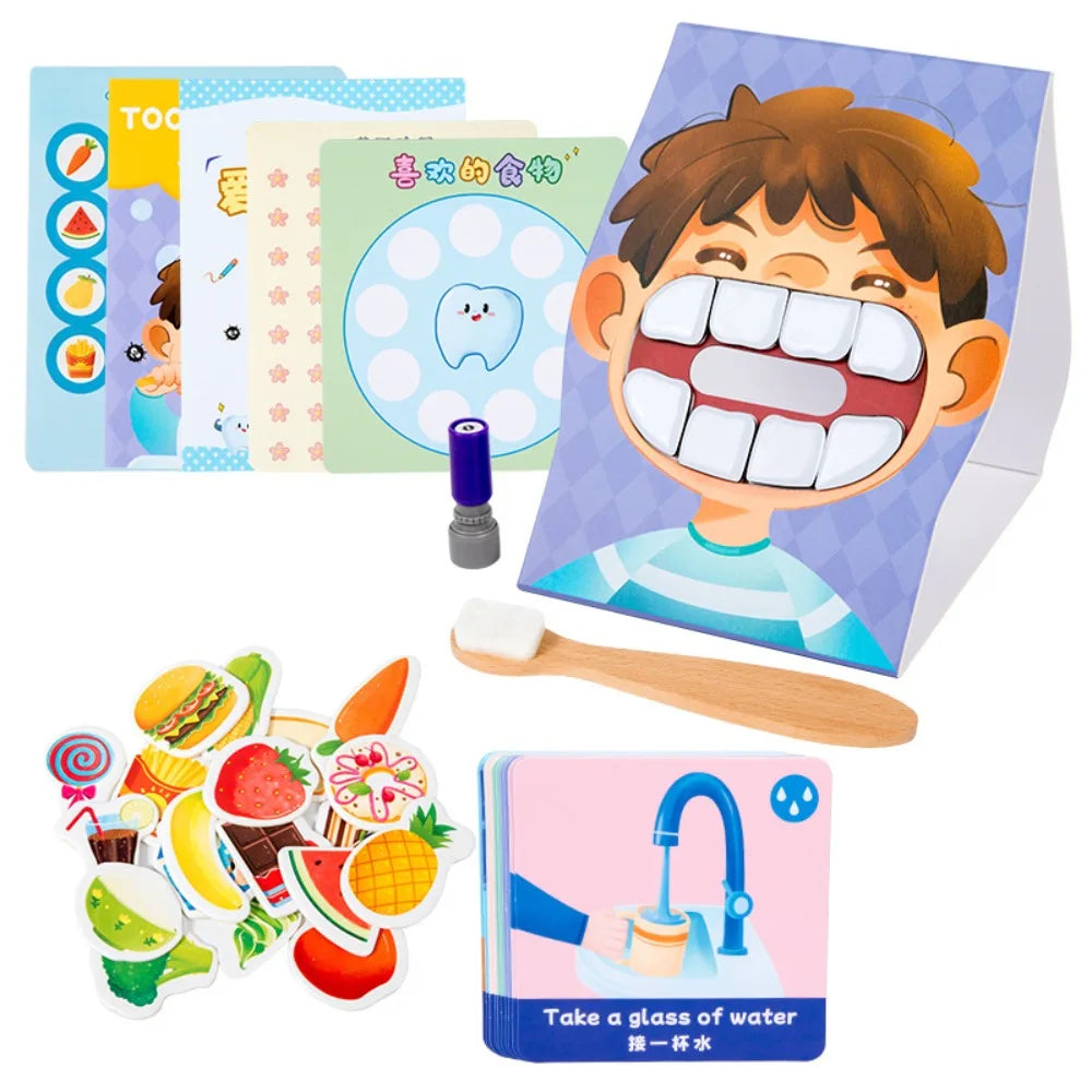 Simulation Brushing Teeth Game with Toothbrush Counting Montessori Parish Toy Fine Motor Teeth Model