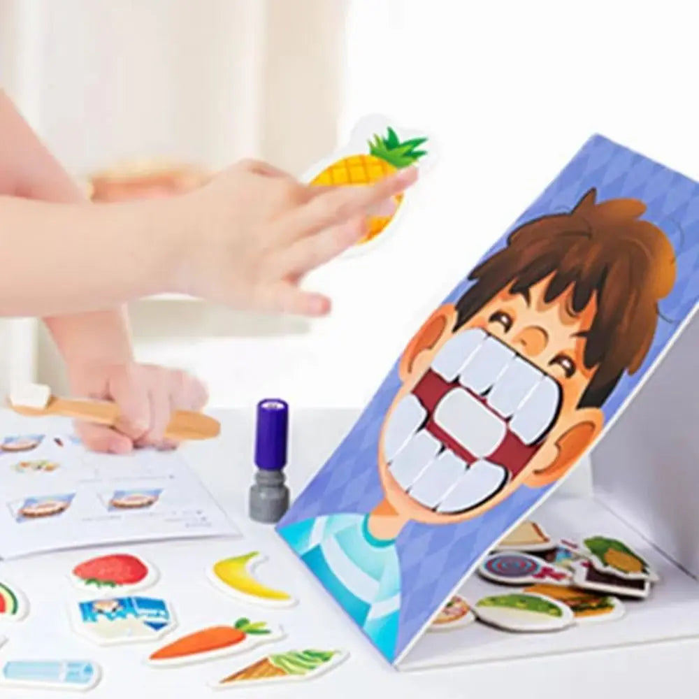 Simulation Brushing Teeth Game with Toothbrush Counting Montessori Parish Toy Fine Motor Teeth Model