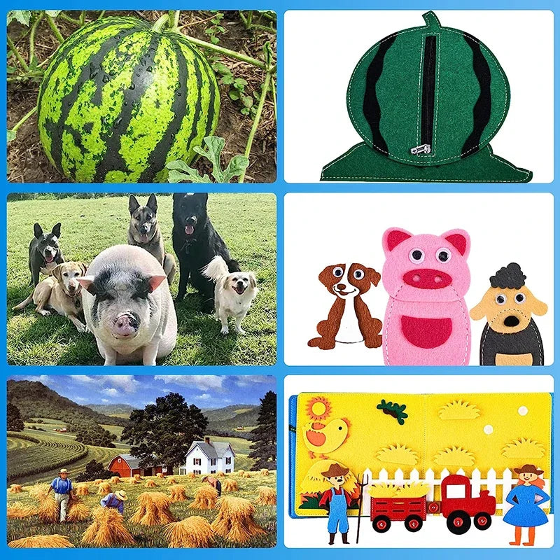 Educational Sensory Toy Montessori Toddlers Busy Board Felt Quiet Book With Farm Animal Scene Storytelling Activity Boys Girls