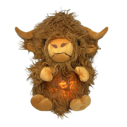 Highland Cow Stuffed Animals Plush Toy Breathing Highland Cow Anxiety Relief Plush Toys with Music Lights & Rhythmic Breathing