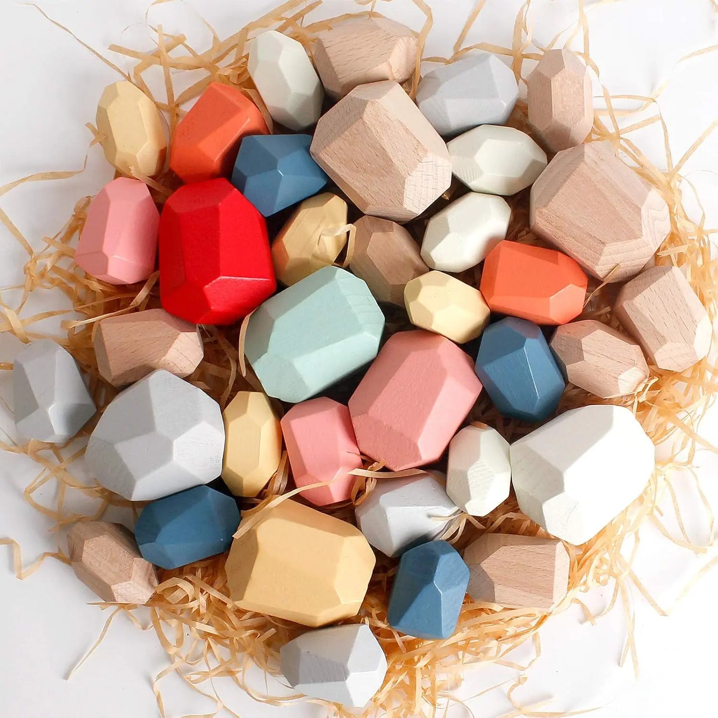 36 PCS  Montessori Wooden Sorting Stacking Rocks Stones,Sensory Learning Toys, Building Blocks