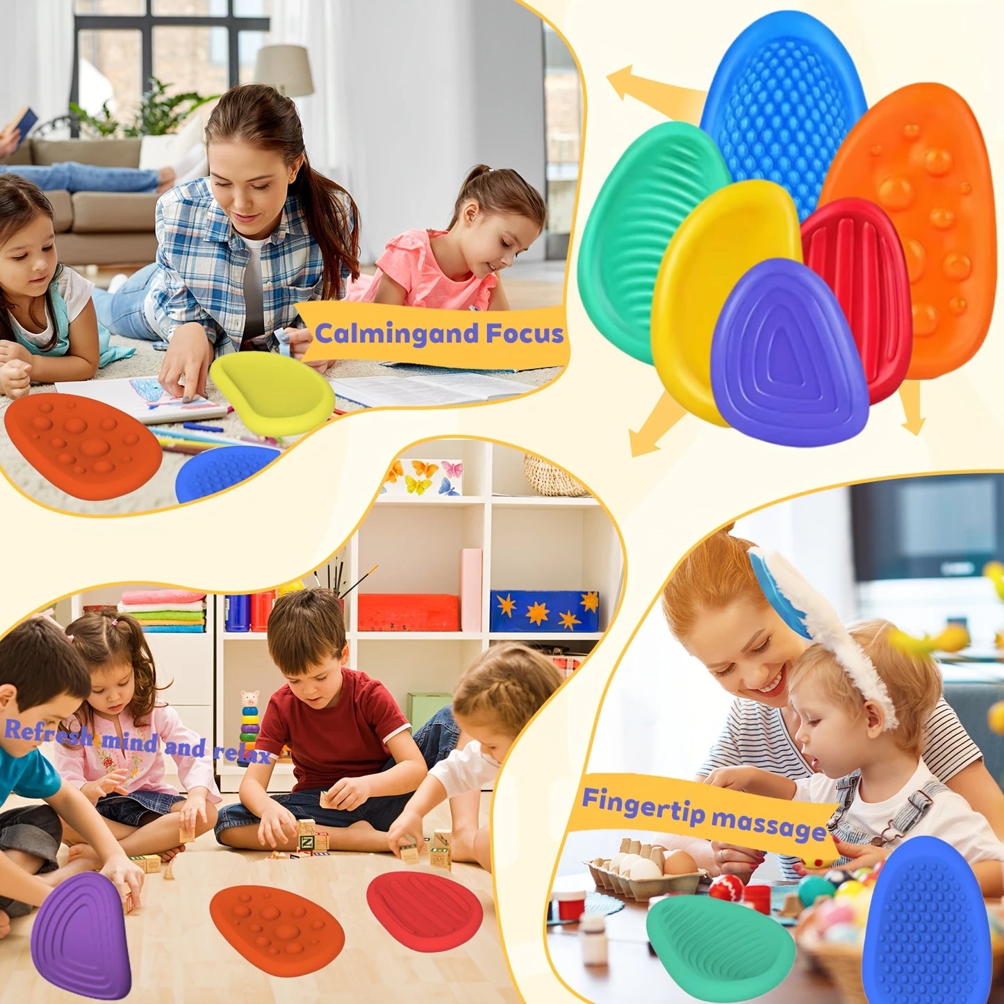 Sensory Stone Stress Relief Toys Adults Sensory Silicone Stone 6 Pack Textured for Autism Kids Calming Down Fidget Stress Relief