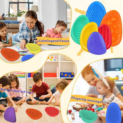 Sensory Stone Stress Relief Toys Adults Sensory Silicone Stone 6 Pack Textured for Autism Kids Calming Down Fidget Stress Relief