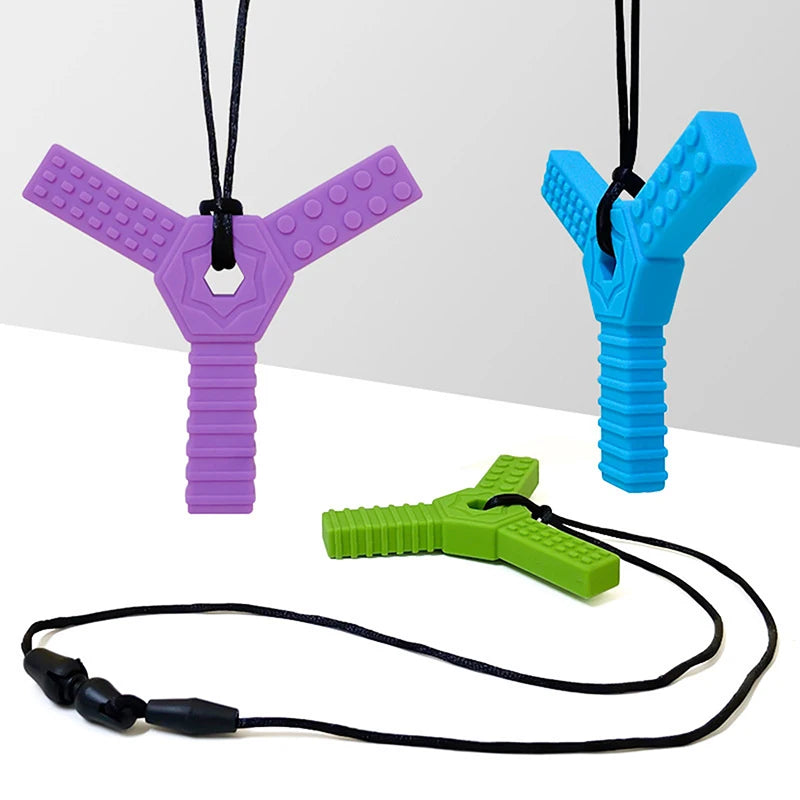 🦷 Y-Shaped Chew Pendant – Textured Sensory Necklace