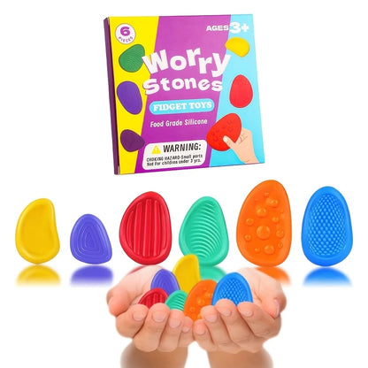 Sensory Stone Stress Relief Toys Adults Sensory Silicone Stone 6 Pack Textured for Autism Kids Calming Down Fidget Stress Relief