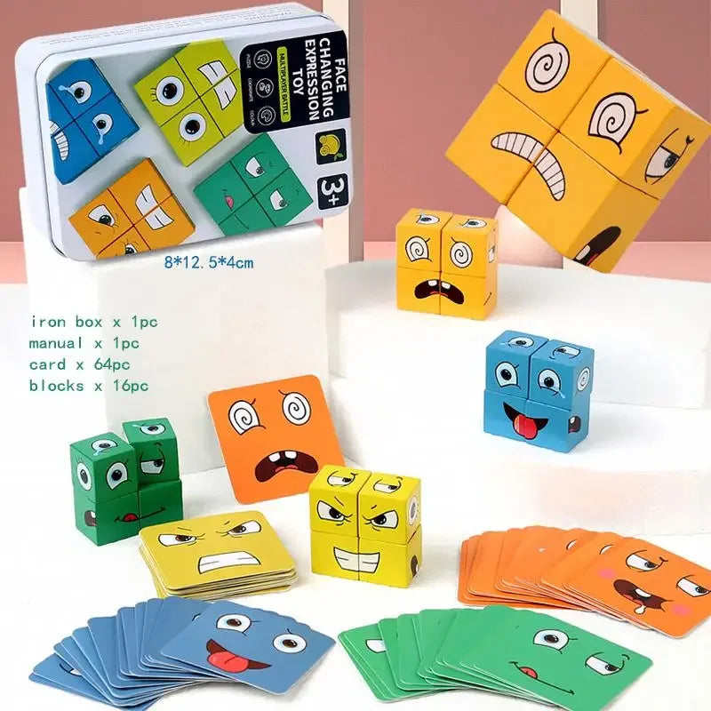 Cube Games Face Emotion Change Blocks Expressions Puzzles Educational Toys Children Kids Early Learning Montessori Geometry