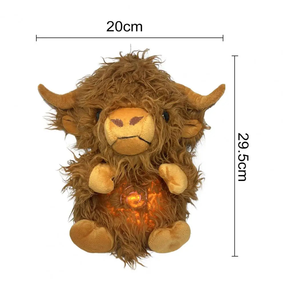 Highland Cow Stuffed Animals Plush Toy Breathing Highland Cow Anxiety Relief Plush Toys with Music Lights & Rhythmic Breathing
