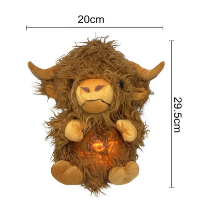 Highland Cow Stuffed Animals Plush Toy Breathing Highland Cow Anxiety Relief Plush Toys with Music Lights & Rhythmic Breathing