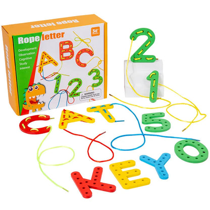 Wooden Number Letter Rope Game Montessori Early Childhood Educational Toys Creative Cognitive Rope Threading Toy Puzzle Game
