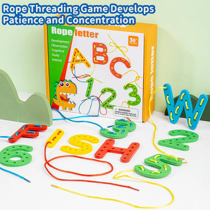 Wooden Number Letter Rope Game Montessori Early Childhood Educational Toys Creative Cognitive Rope Threading Toy Puzzle Game