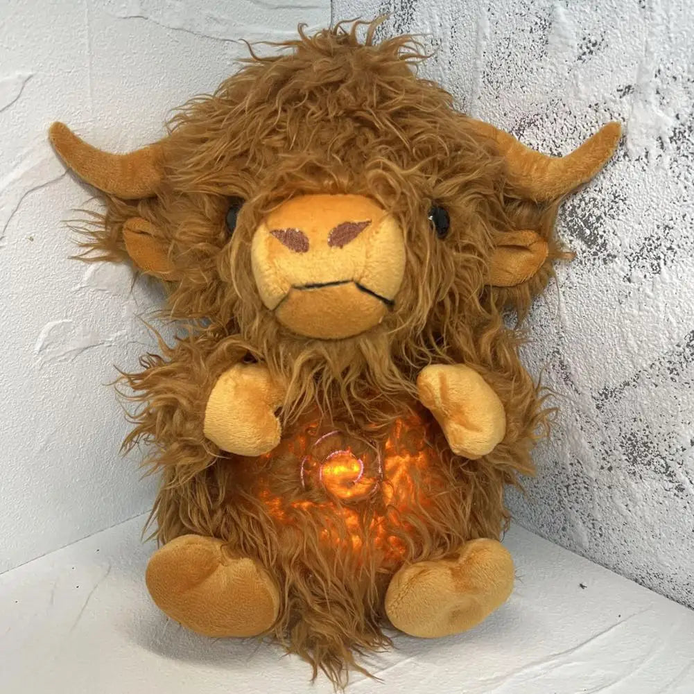 Highland Cow Stuffed Animals Plush Toy Breathing Highland Cow Anxiety Relief Plush Toys with Music Lights & Rhythmic Breathing