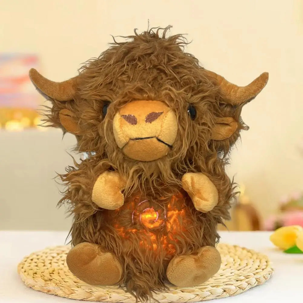 Highland Cow Stuffed Animals Plush Toy Breathing Highland Cow Anxiety Relief Plush Toys with Music Lights & Rhythmic Breathing