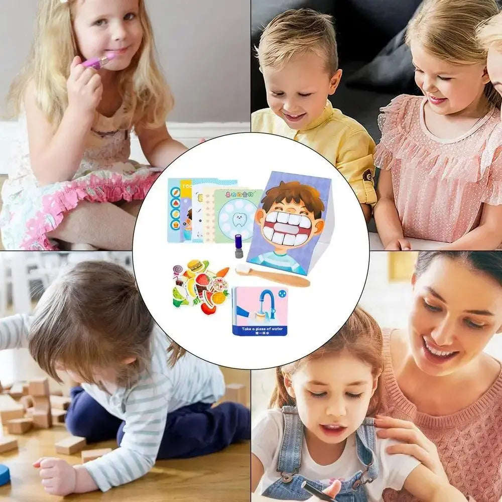 Simulation Brushing Teeth Game with Toothbrush Counting Montessori Parish Toy Fine Motor Teeth Model