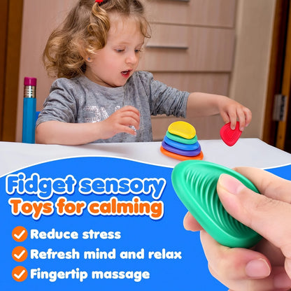 Sensory Stone Stress Relief Toys Adults Sensory Silicone Stone 6 Pack Textured for Autism Kids Calming Down Fidget Stress Relief