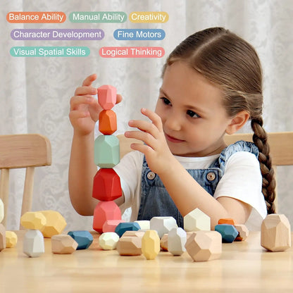 36 PCS  Montessori Wooden Sorting Stacking Rocks Stones,Sensory Learning Toys, Building Blocks