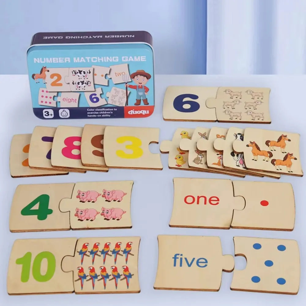 Montessori Number Matching Toys Cartoon Animal Points Brain Traing Toys Intellectual Multifunction Number Matching Card Game