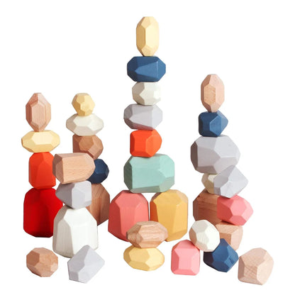 36 PCS  Montessori Wooden Sorting Stacking Rocks Stones,Sensory Learning Toys, Building Blocks