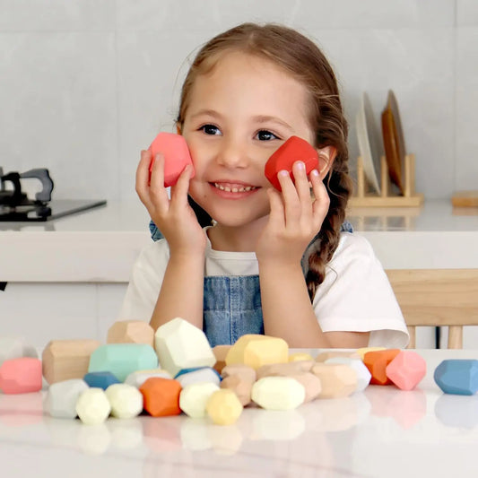 36 PCS  Montessori Wooden Sorting Stacking Rocks Stones,Sensory Learning Toys, Building Blocks