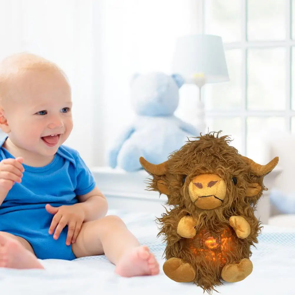 Highland Cow Stuffed Animals Plush Toy Breathing Highland Cow Anxiety Relief Plush Toys with Music Lights & Rhythmic Breathing