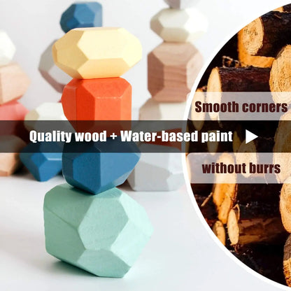 36 PCS  Montessori Wooden Sorting Stacking Rocks Stones,Sensory Learning Toys, Building Blocks